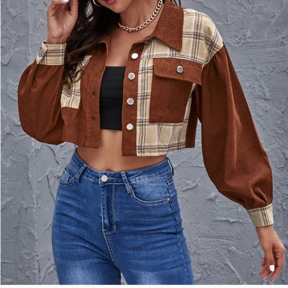 Jackets & Blazers - Plaid Crop Corduroy Jacket